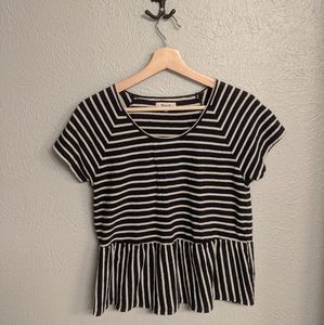 Striped linen peplum scoop neck top